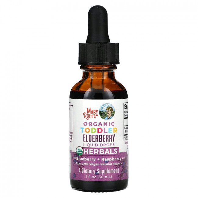 MaryRuth's, Organic Toddler Elderberry Liquid Drops, Blueberry + Raspberry, 1 fl oz (30 ml)