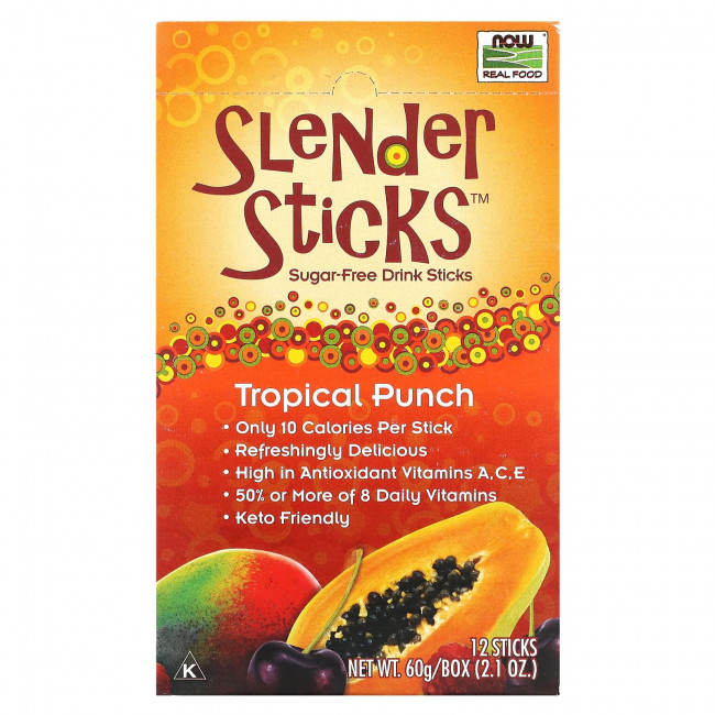 NOW Foods, Slender Sticks, тропический пунш, 12 палочек по 5 г (0,18 унции) NOW Foods, Slender Sticks, тропический пунш, 12 палочек по 5 г (0,18 унции)