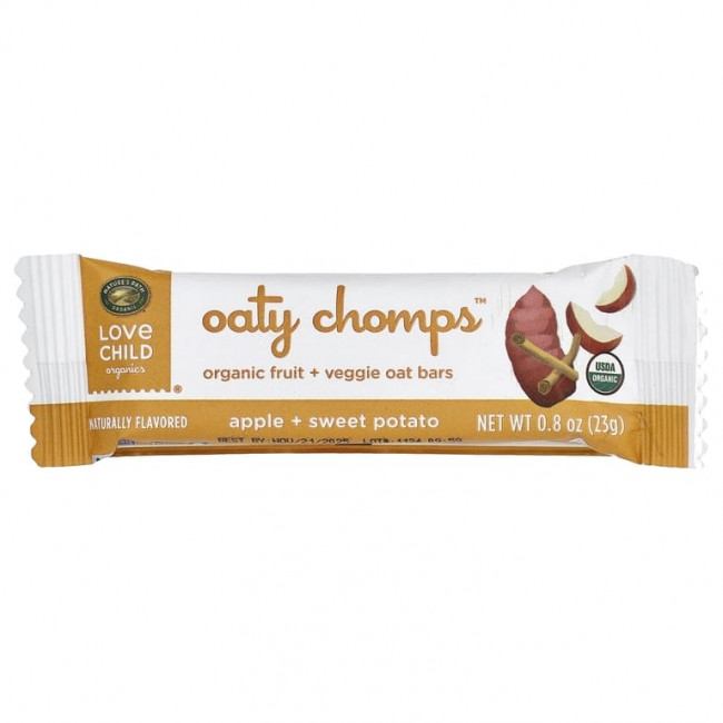 Love Child Organics, Nature's Path, органические батончики Oaty Chomps™, для детей от 12 месяцев, яблоко и батат, 5 батончиков в индивидуальной упаковке, 23 г (0,8 унции) Love Child Organics, Nature's Path, органические батончики Oaty Chomps™, для детей от 12 месяцев, яблоко и батат, 5 батончиков в индивидуальной упаковке, 23 г (0,8 унции)