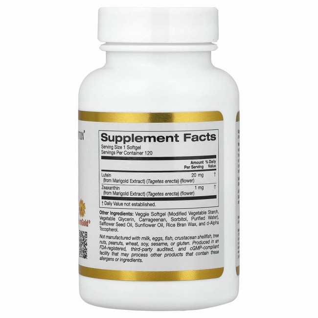 California Gold Nutrition, лютеин с зеаксантином, 20 мг, 120 растительных мягких таблеток California Gold Nutrition, лютеин с зеаксантином, 20 мг, 120 растительных мягких таблеток