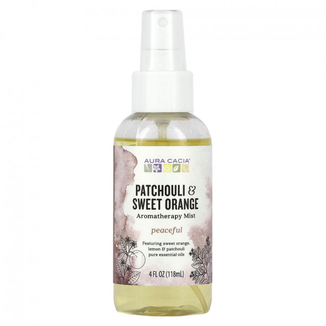 Aura Cacia, Спрей для комнаты и тела для ароматерапии, успокаивающие пачули и сладкий апельсин, 118 мл (4 жидк. Унции) Aura Cacia, Спрей для комнаты и тела для ароматерапии, успокаивающие пачули и сладкий апельсин, 118 мл (4 жидк. Унции)