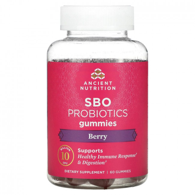 Dr. Axe / Ancient Nutrition, SBO Probiotics, жевательные мармеладки, ягодные, 5 млрд КОЕ, 60 жевательных таблеток