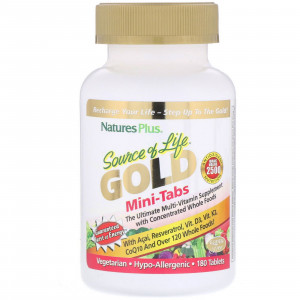 NaturesPlus, Source of Life, Gold, мини-таблетки, мощная мультивитаминная добавка, 180 таблеток