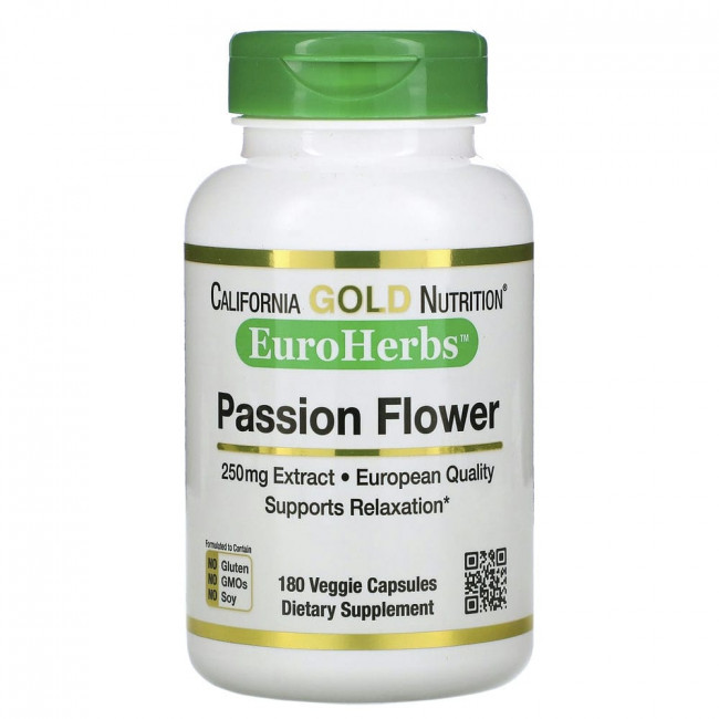 California Gold Nutrition, EuroHerbs, «Пассифлора», 250 мг, 180 растительных капсул California Gold Nutrition, EuroHerbs, «Пассифлора», 250 мг, 180 растительных капсул