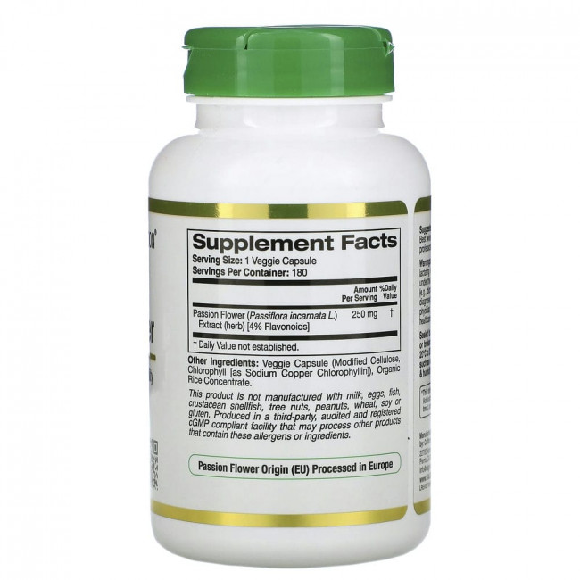 California Gold Nutrition, EuroHerbs, «Пассифлора», 250 мг, 180 растительных капсул California Gold Nutrition, EuroHerbs, «Пассифлора», 250 мг, 180 растительных капсул