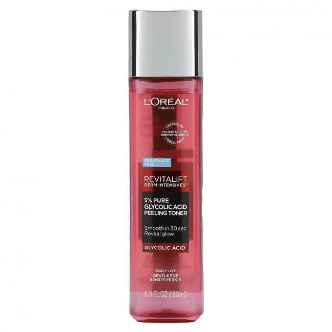L'Oréal, Revitalift Derm Intensives, пилинг-тоник с 5% чистой гликолевой кислотой, без отдушек, 180 мл (6 жидк. Унций)