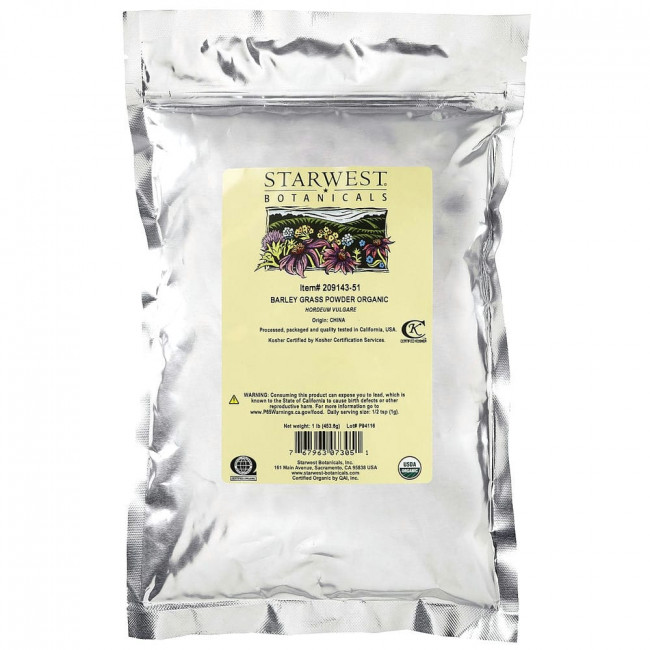 Starwest Botanicals, Порошок из ячменя, органический, 453,6 г (1 фунт)