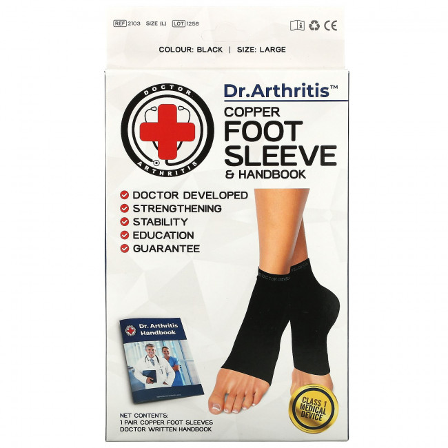 Doctor Arthritis, Медный футляр для ног и руководство, большой, черный, 1 пара Doctor Arthritis, Медный футляр для ног и руководство, большой, черный, 1 пара