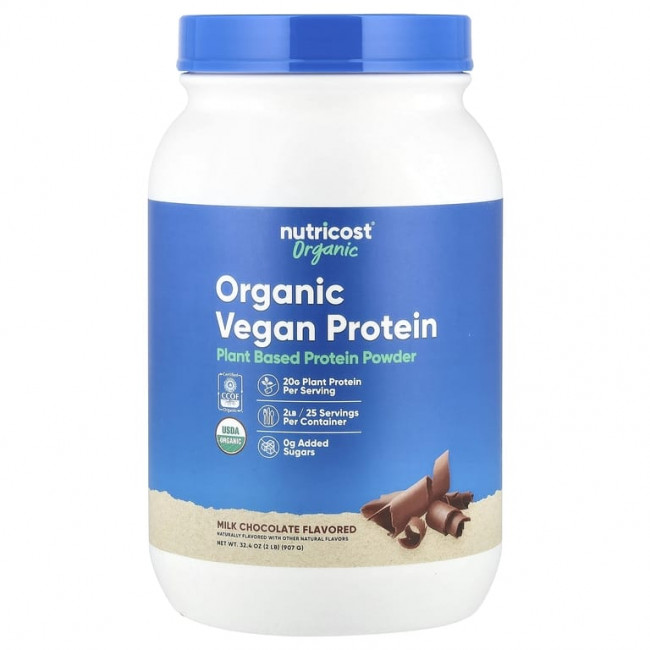 Nutricost, Органический веганский протеин, молочный шоколад, 907 г (2 фунта) (Товар снят с продажи) Nutricost, Органический веганский протеин, молочный шоколад, 907 г (2 фунта) (Товар снят с продажи)