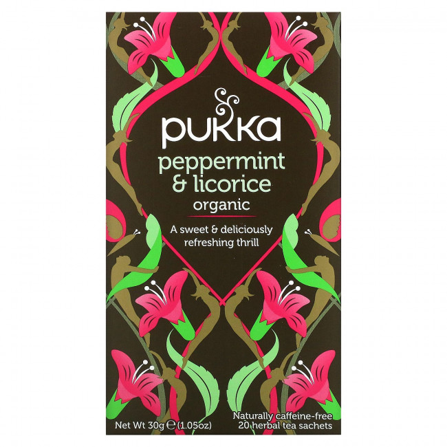 Pukka Herbs, Травяной чай из перечной мяты и лакрицы, без кафеина, 20 чайных пакетиков, 30 г Pukka Herbs, Травяной чай из перечной мяты и лакрицы, без кафеина, 20 чайных пакетиков, 30 г