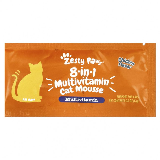 Zesty Paws, Мультивитаминный мусс для кошек 8 в 1, для всех возрастов, с курицей, 14 пакетиков по 6 г (0,2 унции)