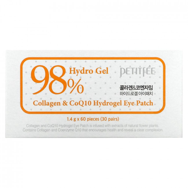 Petitfee, Патчи для глаз с коллагеном и гидрогелем CoQ10, 60 шт, 1,4 г каждый