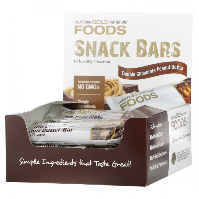 California Gold Nutrition, Foods, батончики со вкусом двойного шоколада и арахисовой пасты, 12 батончиков, по 40 г (1,4 унции) California Gold Nutrition, Foods, батончики со вкусом двойного шоколада и арахисовой пасты, 12 батончиков, по 40 г (1,4 унции)