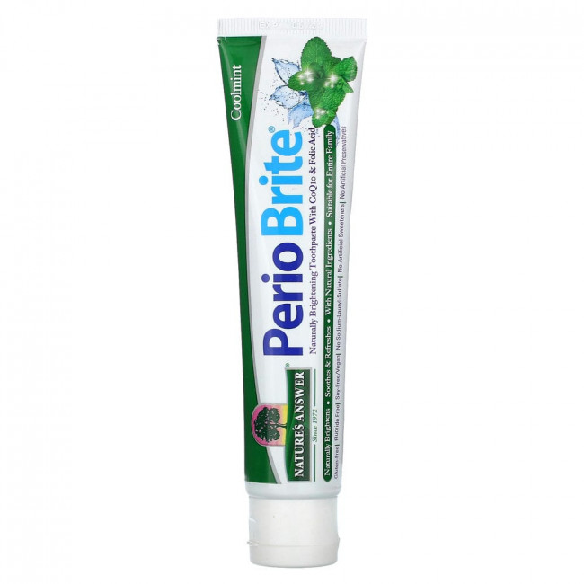 Nature's Answer, PerioBrite, натуральная осветляющая зубная паста с коэнзимом Q10 и фолиевой кислотой, холодящая мята, 113,4 г (4 унции) Nature's Answer, PerioBrite, натуральная осветляющая зубная паста с коэнзимом Q10 и фолиевой кислотой, холодящая мята, 113,4 г (4 унции)