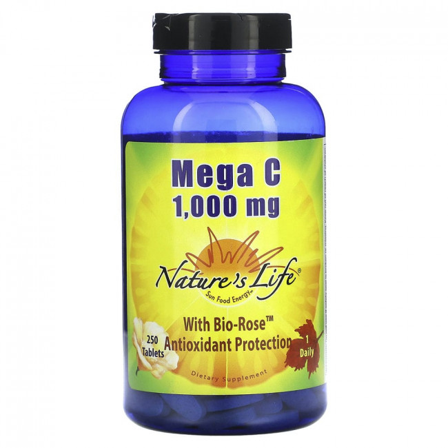 Nature's Life, Mega C With Bio-Rose, 1,000 mg, 250 Tablets