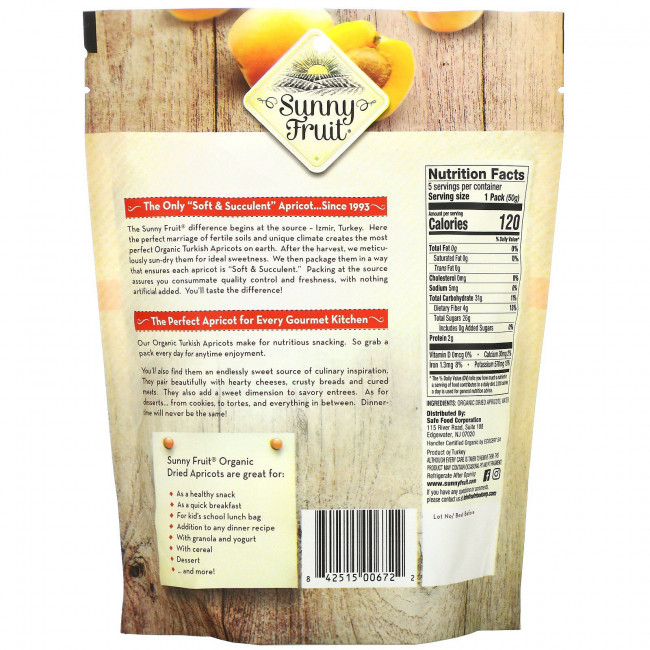 Sunny Fruit, Органические абрикосы, 5 порционных пакетиков, 50 г (1,76 унции) Sunny Fruit, Органические абрикосы, 5 порционных пакетиков, 50 г (1,76 унции)