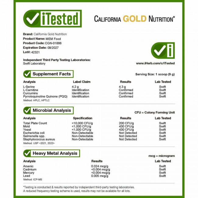 California Gold Nutrition, MEM Food, поддержка памяти и когнитивных функций, 510 г (1,12 фунта) California Gold Nutrition, MEM Food, поддержка памяти и когнитивных функций, 510 г (1,12 фунта)
