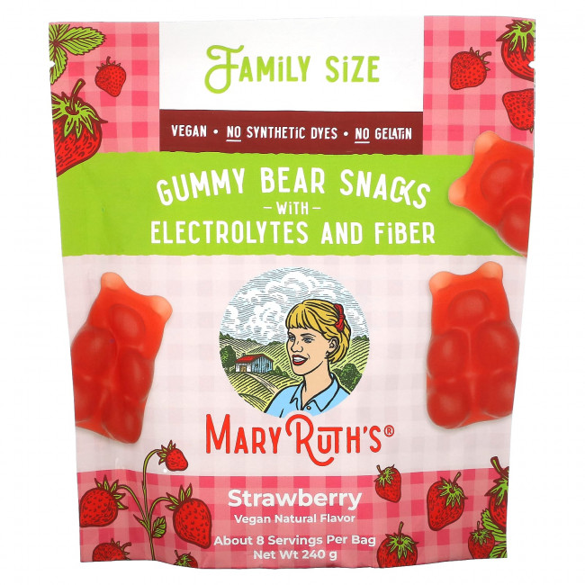 MaryRuth Organics, Мармеладные снеки с электролитами и клетчаткой, клубника, 240 г MaryRuth Organics, Мармеладные снеки с электролитами и клетчаткой, клубника, 240 г