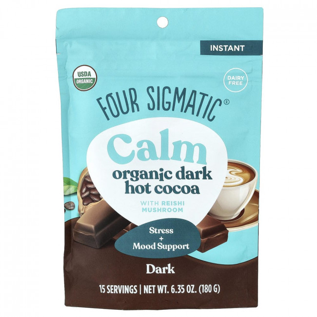 Four Sigmatic, Calm, Органический темный горячий шоколад, 180 г (6,35 унций) Four Sigmatic, Calm, Органический темный горячий шоколад, 180 г (6,35 унций)