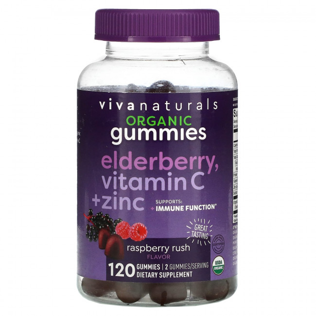 Viva Naturals, Органическая бузина, витамин C + цинк, малина, 120 жевательных таблеток Viva Naturals, Органическая бузина, витамин C + цинк, малина, 120 жевательных таблеток