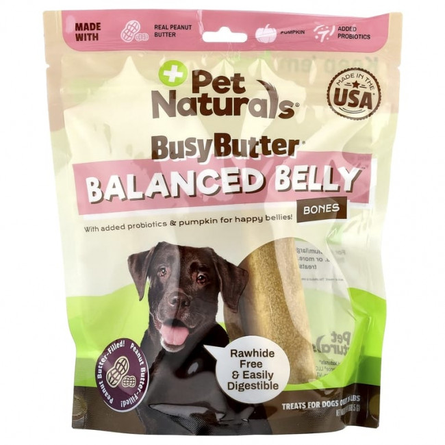 Pet Naturals, BusyButter®, сбалансированные кости живота, для собак весом более 10 кг (26 фунтов), с начинкой из арахисового масла, 368,5 г (13 унций) Pet Naturals, BusyButter®, сбалансированные кости живота, для собак весом более 10 кг (26 фунтов), с начинкой из арахисового масла, 368,5 г (13 унций)