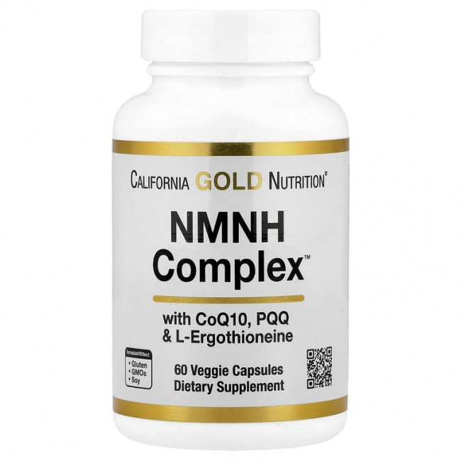 California Gold Nutrition, NMNH Complex, комплекс с коэнзимом Q10, PQQ и L-эрготионеином, 60 вегетарианских капсул California Gold Nutrition, NMNH Complex, комплекс с коэнзимом Q10, PQQ и L-эрготионеином, 60 вегетарианских капсул