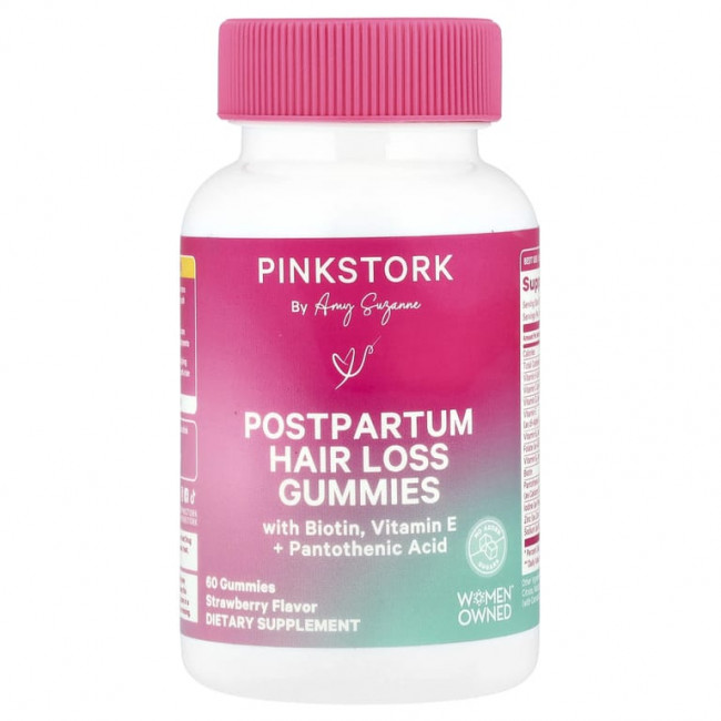 Pink Stork, Жевательные таблетки от послеродового выпадения волос, с клубникой, 60 жевательных таблеток Pink Stork, Жевательные таблетки от послеродового выпадения волос, с клубникой, 60 жевательных таблеток