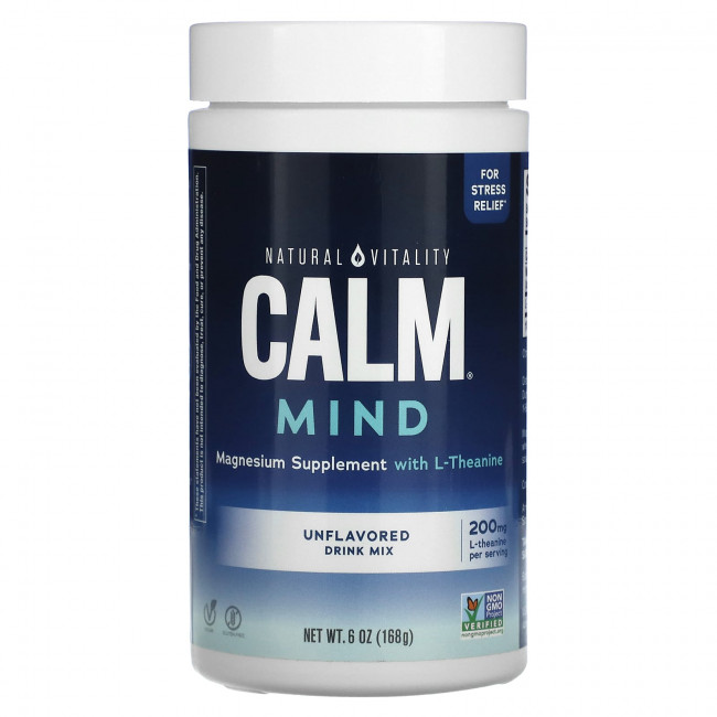 Natural Vitality, CALM Mind, магниевая добавка со смесью для приготовления напитков с L-теанином, без добавок, 168 г (6 унций) Natural Vitality, CALM Mind, магниевая добавка со смесью для приготовления напитков с L-теанином, без добавок, 168 г (6 унций)