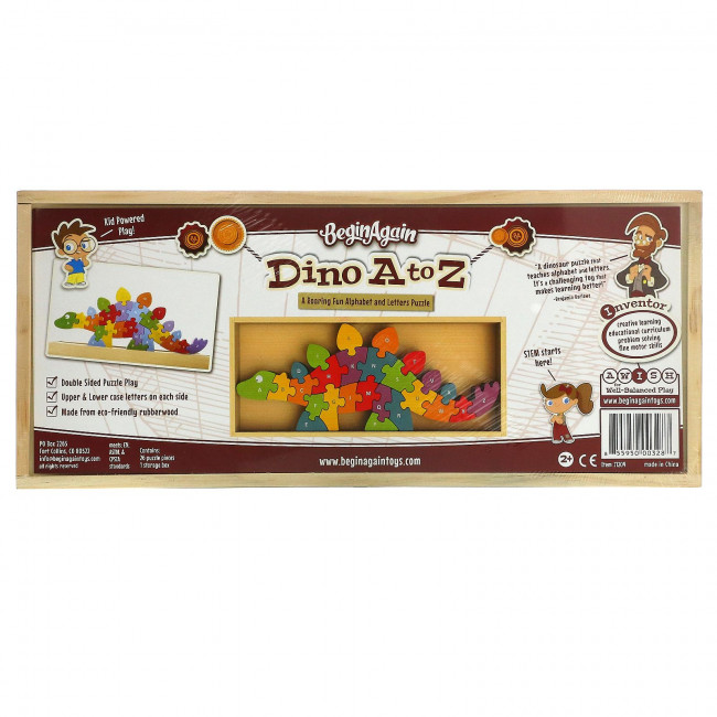 Begin Again Toys, Динозавры от А до Я, Teach & Play Puzzle, для детей от 2 лет, набор из 25 предметов Begin Again Toys, Динозавры от А до Я, Teach & Play Puzzle, для детей от 2 лет, набор из 25 предметов