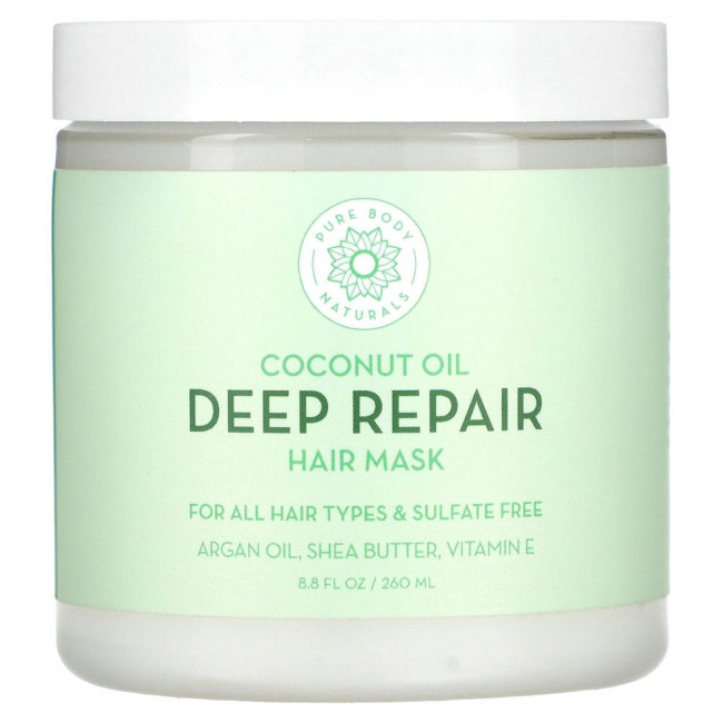 Pure Body Naturals, Кокосовое масло, маска для глубокого восстановления волос, 260 мл (8,8 жидк. унции)