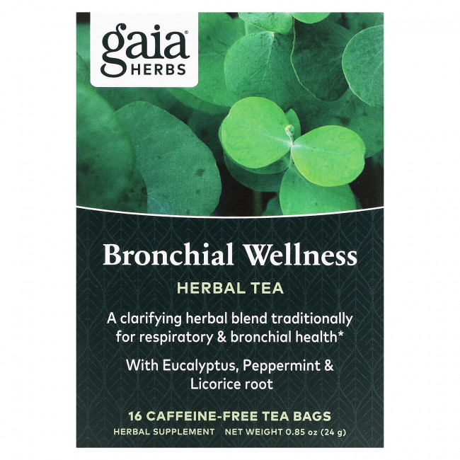 Gaia Herbs, Bronchial Wellness, травяной чай, без кофеина, 16 чайных пакетиков, по 0,85 (24 г) Gaia Herbs, Bronchial Wellness, травяной чай, без кофеина, 16 чайных пакетиков, по 0,85 (24 г)