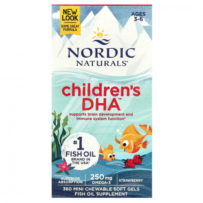 Nordic Naturals, ДГК для детей, клубника, для детей 3–6 лет, 250 мг, 360 желатиновых мини-капсул Nordic Naturals, ДГК для детей, клубника, для детей 3–6 лет, 250 мг, 360 желатиновых мини-капсул