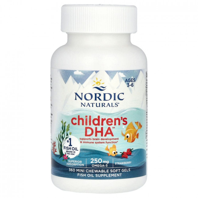 Nordic Naturals, ДГК для детей, клубника, для детей 3–6 лет, 250 мг, 360 желатиновых мини-капсул Nordic Naturals, ДГК для детей, клубника, для детей 3–6 лет, 250 мг, 360 желатиновых мини-капсул