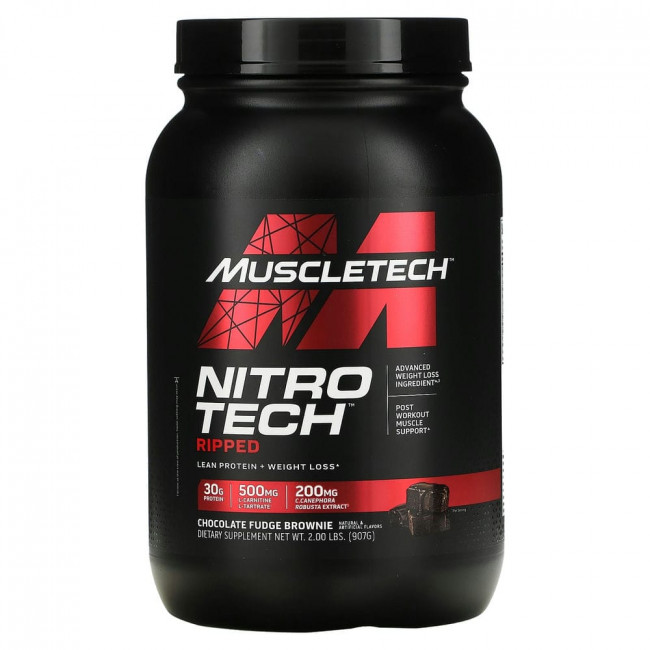 Muscletech, Nitro Tech Ripped, чистый протеин + формула для похудения, со вкусом брауни с шоколадной помадкой, 907 г (2 фунта) Muscletech, Nitro Tech Ripped, чистый протеин + формула для похудения, со вкусом брауни с шоколадной помадкой, 907 г (2 фунта)