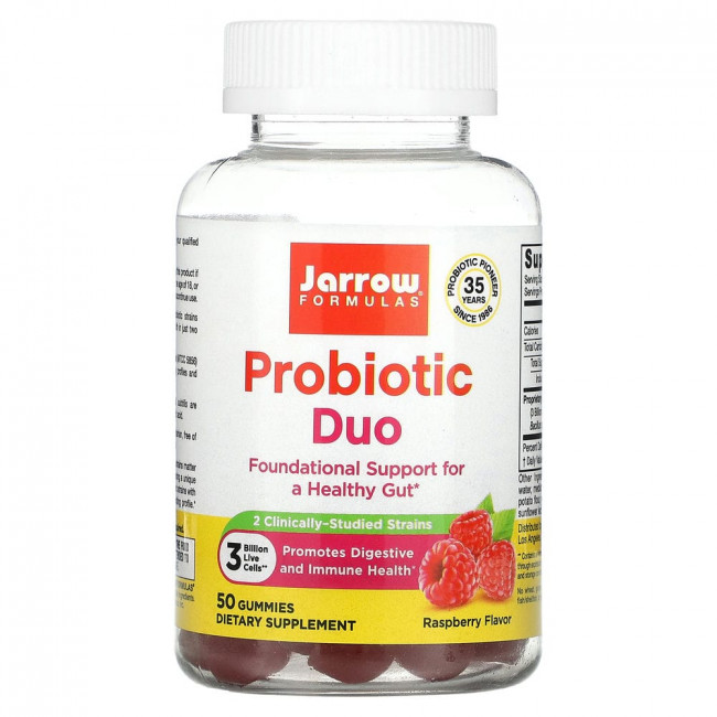Jarrow Formulas, Пробиотический дуэт, малина, 3 млрд, 50 жевательных таблеток