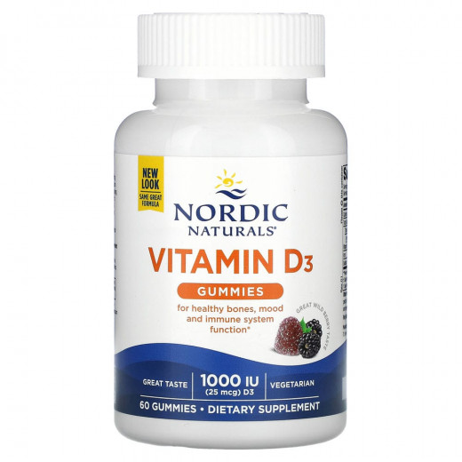 Nordic Naturals, Жевательные таблетки с витамином D3, со вкусом лесных ягод, 1000 МЕ, 60 шт. —