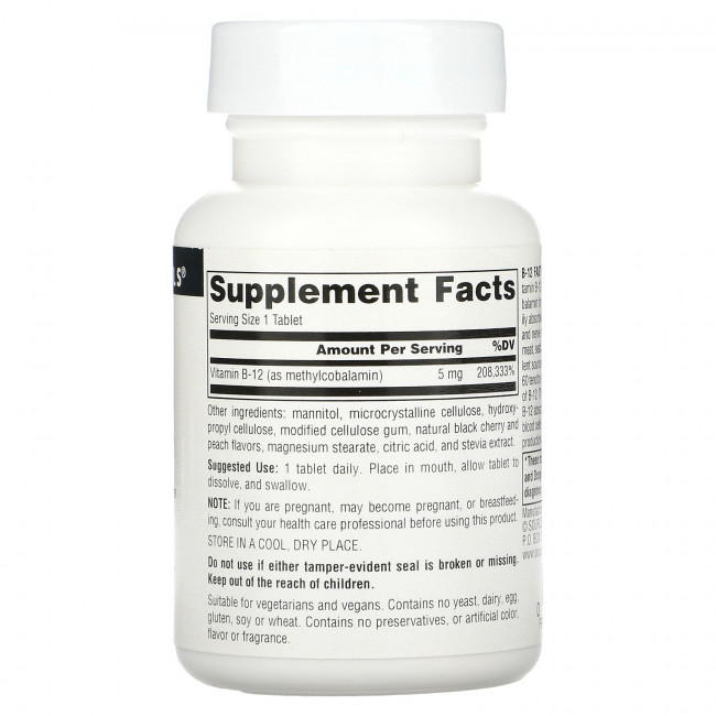 Source Naturals, B-12 Fast Melt, 5 мг, 60 таблеток Source Naturals, B-12 Fast Melt, 5 мг, 60 таблеток