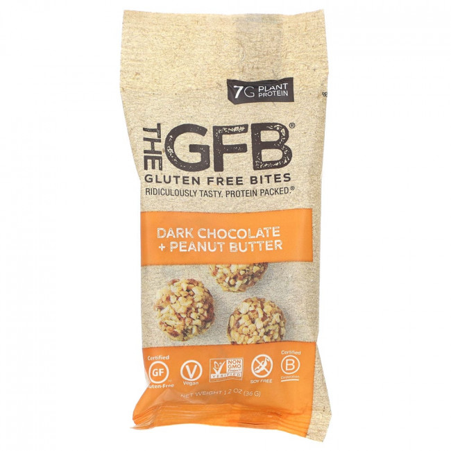The GFB, Кусочки без глютена, темный шоколад + арахисовая паста, 10 пакетиков по 36 г (1,2 унции)