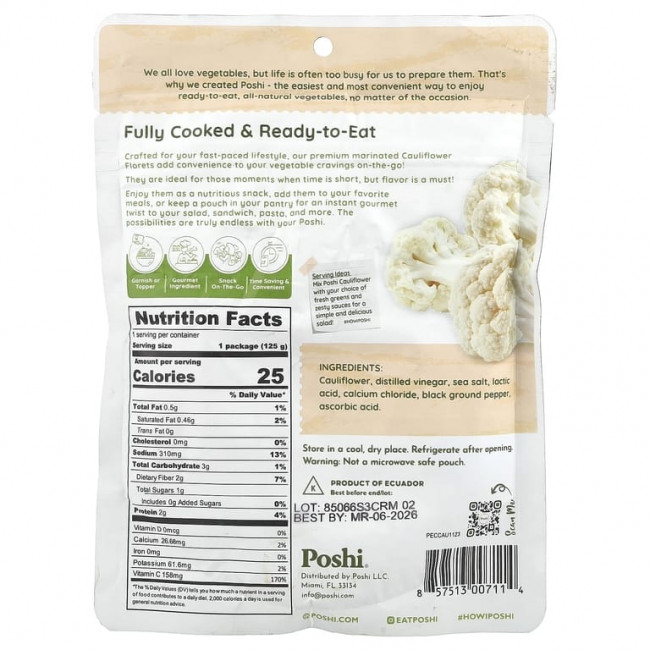 Poshi, Easy Chef, цветная капуста с солью и черным перцем, 125 г (4,4 унции) Poshi, Easy Chef, цветная капуста с солью и черным перцем, 125 г (4,4 унции)