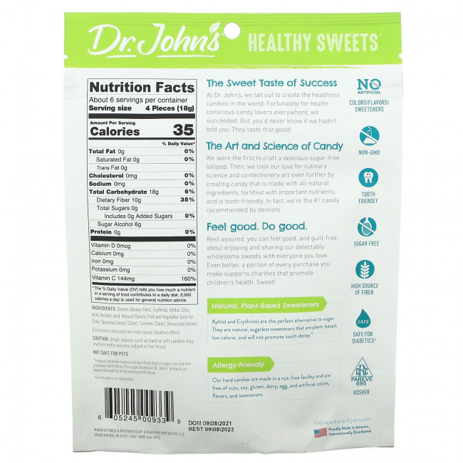 Dr. John's Healthy Sweets, Фруктовая карамель Classic, + клетчатка и витамин C, без сахара, 109 г (3,85 унции) Dr. John's Healthy Sweets, Фруктовая карамель Classic, + клетчатка и витамин C, без сахара, 109 г (3,85 унции)