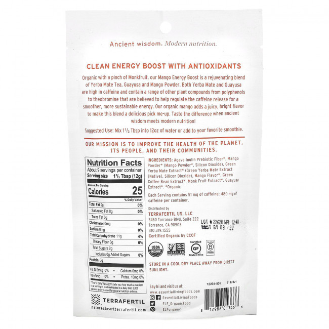 Essential Living Foods, Organic Mango Energy Boost, 113 г (4 унции) Essential Living Foods, Organic Mango Energy Boost, 113 г (4 унции)