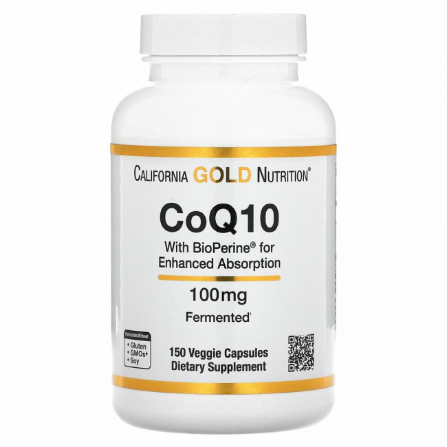 California Gold Nutrition, коэнзим Q10 класса USP с экстрактом BioPerine, 100 мг, 150 растительных капсул California Gold Nutrition, коэнзим Q10 класса USP с экстрактом BioPerine, 100 мг, 150 растительных капсул