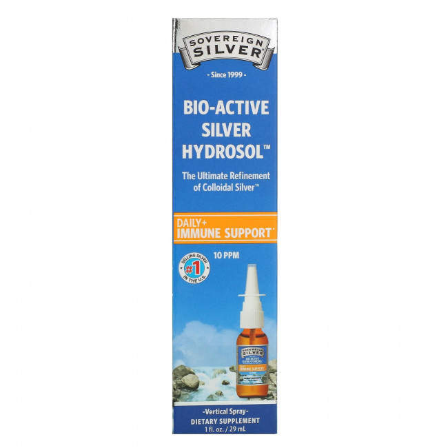 Sovereign Silver, Bio-Active Silver Hydrosol, (биоактивная добавка с серебром), вертикальный спрей, 10 част./млн, 29 мл (1 жидк. унция)