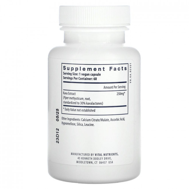 Vital Nutrients, Экстракт кавы, 60 веганских капсул