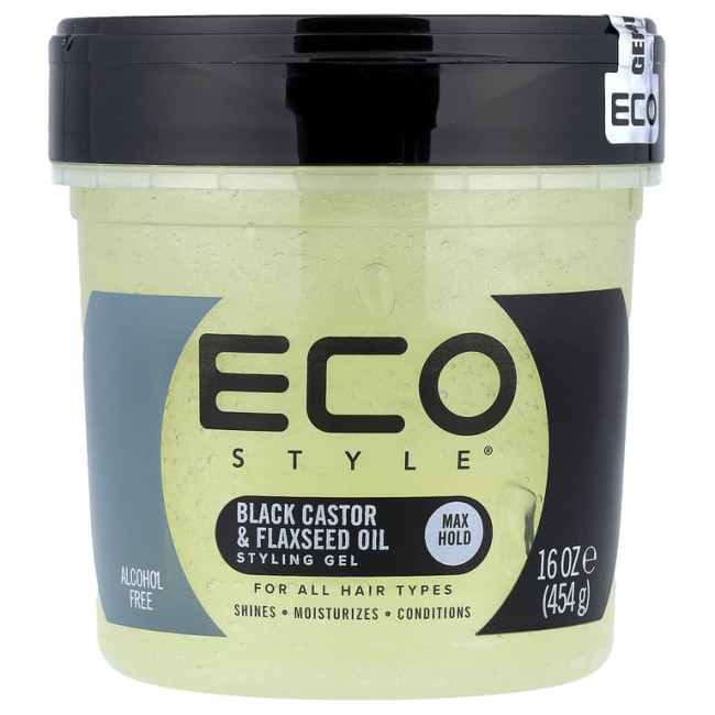 Eco Style, гель для укладки волос, максимальная фиксация, для всех типов волос, черное касторовое масло и льняное масло, 454 г (16 унций)