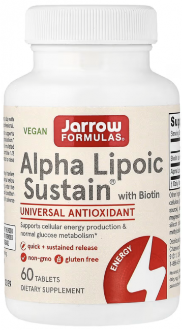 Jarrow Formulas, Alpha Lipoic Sustain, альфа-липоевая кислота с биотином, 300 мг, 60 таблеток Jarrow Formulas, Alpha Lipoic Sustain, альфа-липоевая кислота с биотином, 300 мг, 60 таблеток
