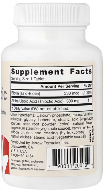 Jarrow Formulas, Alpha Lipoic Sustain, альфа-липоевая кислота с биотином, 300 мг, 60 таблеток Jarrow Formulas, Alpha Lipoic Sustain, альфа-липоевая кислота с биотином, 300 мг, 60 таблеток