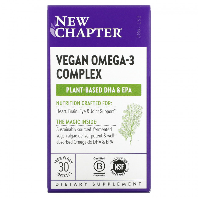 New Chapter, Vegan Omega-3, 30 веганских капсул New Chapter, Vegan Omega-3, 30 веганских капсул