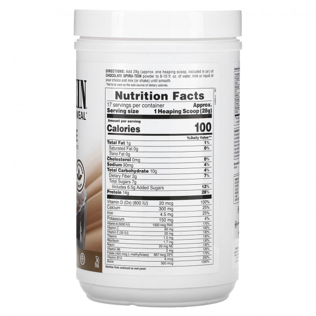 NaturesPlus, Протеиновый порошок Spiru-tein, шоколадный, 476 г (1,05 фунта) NaturesPlus, Протеиновый порошок Spiru-tein, шоколадный, 476 г (1,05 фунта)