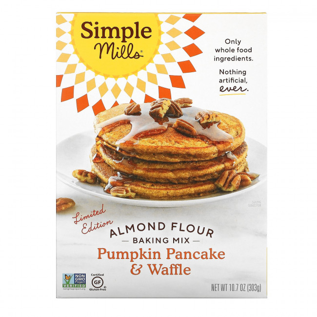 Simple Mills, Миндальная мука, смесь для выпечки, тыквенные блины и вафли, 303 г (10,7 унции) Simple Mills, Миндальная мука, смесь для выпечки, тыквенные блины и вафли, 303 г (10,7 унции)